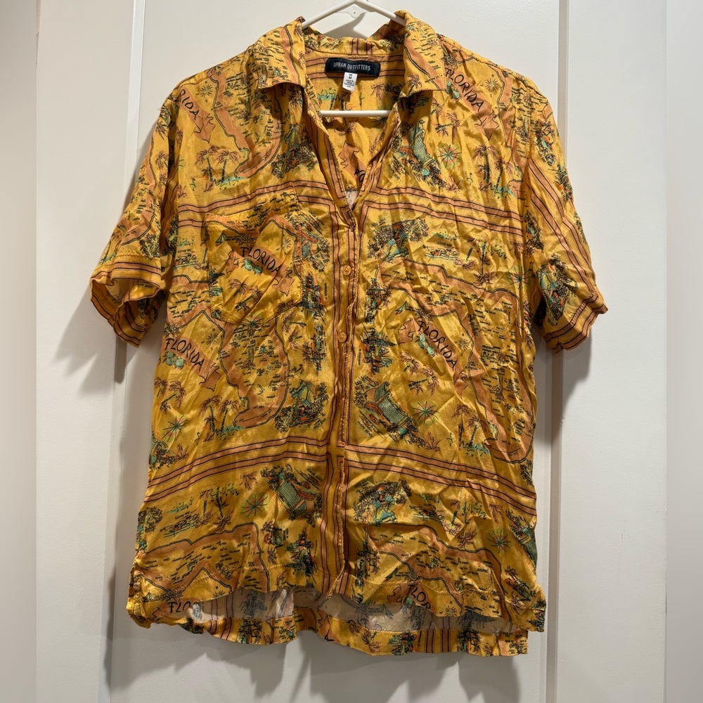 Urban Outfitters Florida Map Print Men’s Button Up Shirt‎ Size M